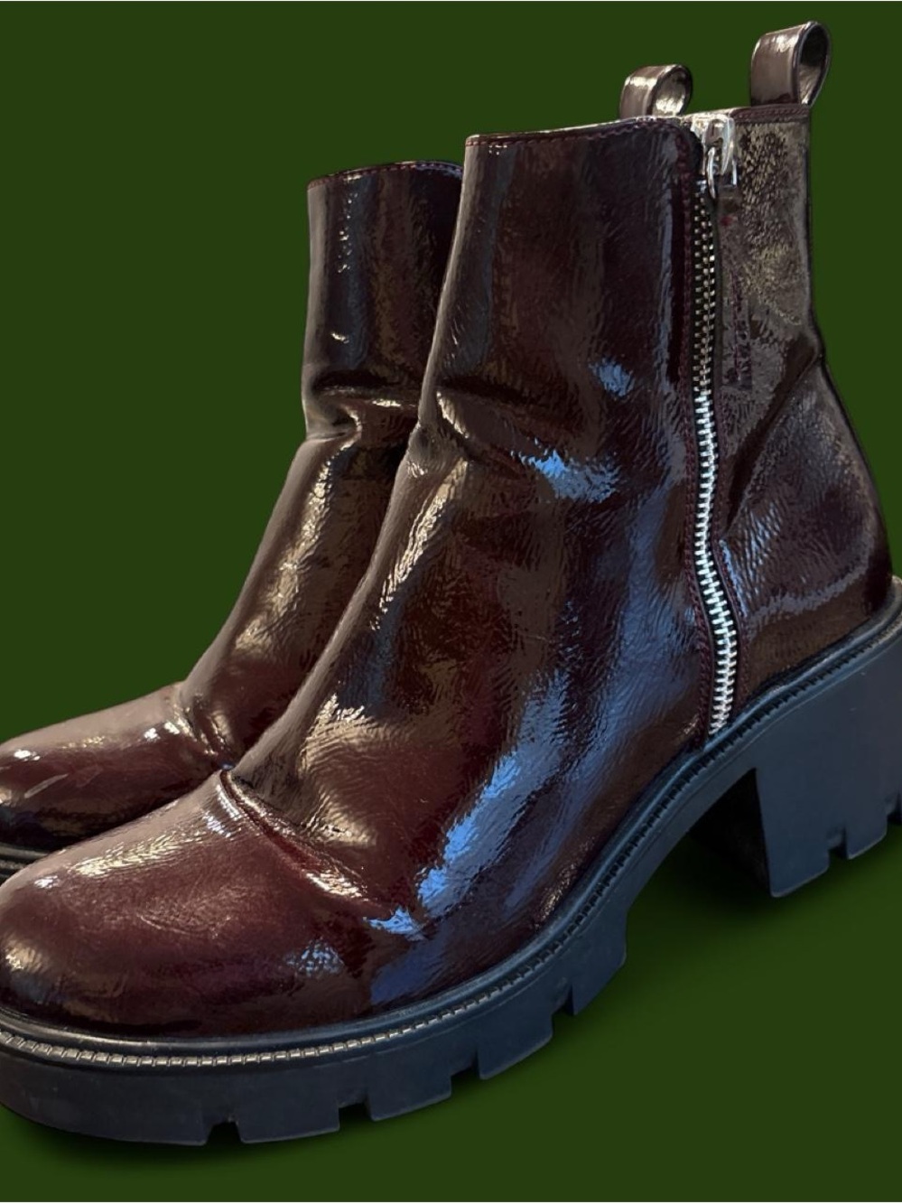 Steve Madden Burgundy Patent Leather Lug Sole Platform Boots